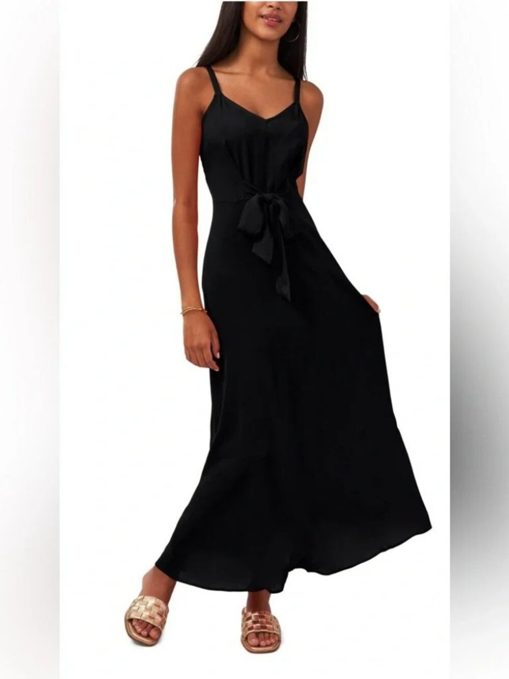 Vince Camuto Black Tie Front Sleeveless Maxi Dress